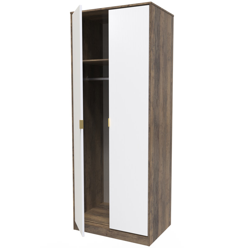 Fully Assembled 2 Door Wardrobe, 197cm H x 111cm W x 53cm D, Vintage Oak