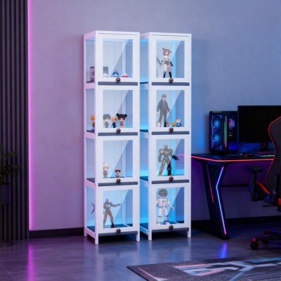 Vitrine à 4 niveaux avec porte rabattable en acrylique, vitrine de rangement de la collection Curio Cabinet