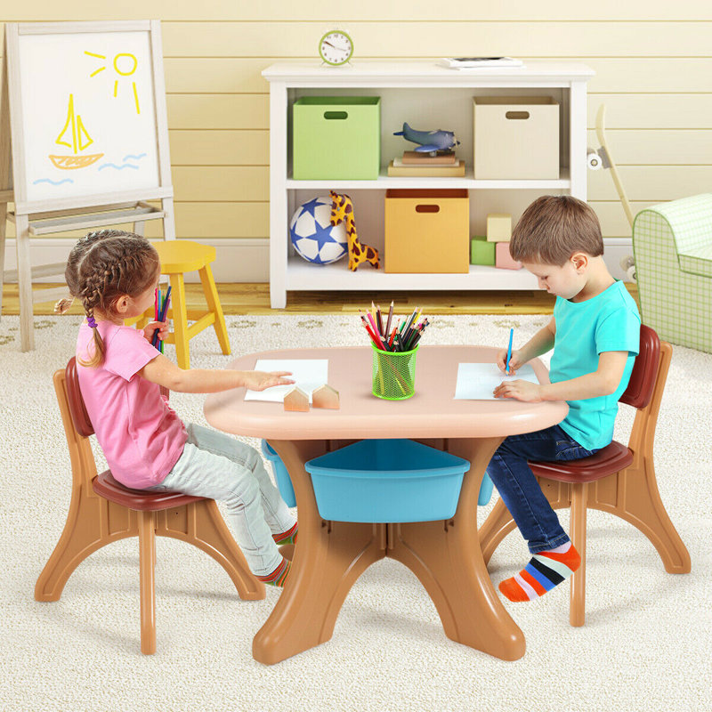 Ensemble de table carrée et de chaises pour enfants Ramiro, Beige / Naturel