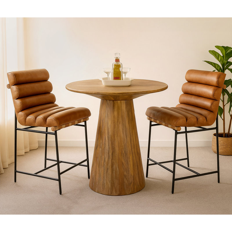 Jaden 36" Counter Table Set With 2 Layla Counter Chairs In Tan Authentic Leather