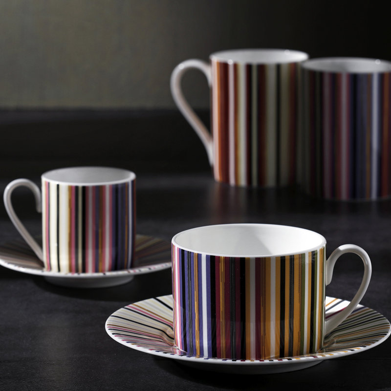 Missoni Tea Cup & Saucer STRIPES Set Of 2 In Luxury Box Jenkins 148 Diam. 3.3", H 2.3", Cap. 7.5 Oz, Saucer Diam. 6"