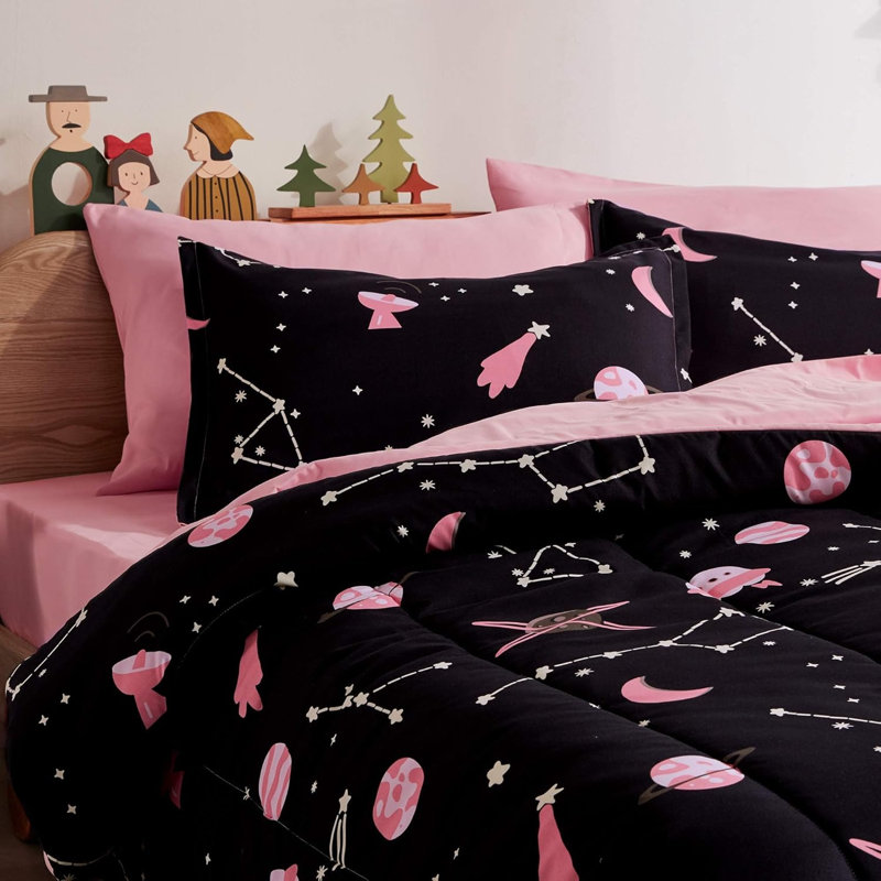 Ensemble de literie pour enfants Space Rocket, Pink Galaxy Pink/Black, Lit simple