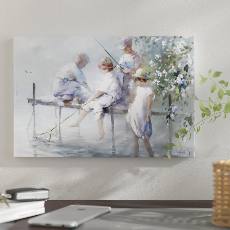 «Fishing Fun», reproduction sur toile, H 12 po x l 18 po x P 1,5 po, Pas de tapis, Papier d'art encadré noir