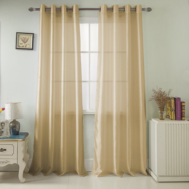 Mattingly Faux Silk Semi-Sheer Grommet Window Curtain Panel, Beige, 54" W x 63" L