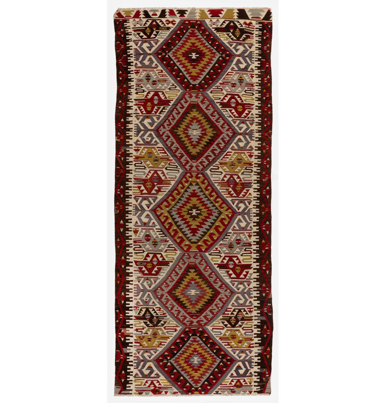 Tapis turc rétro 4,7 x 11 pi Kilim, 100% laine