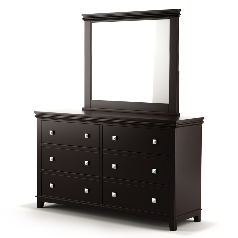 Commode double l 6 po à 6 tiroirs avec miroir Tussey, Brun foncé