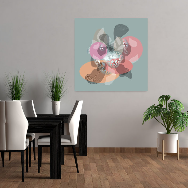 Art contemporain, art délicat et coloré, H 36 po x l 36 po