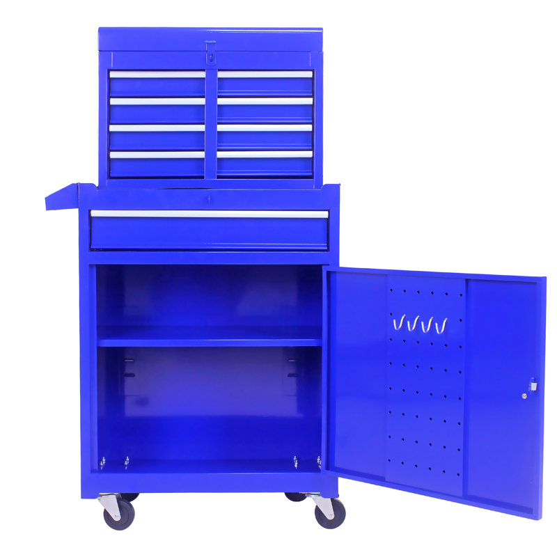 Armoire à outils roulante en métal avec tablette réglable et trous de crochet, Blue