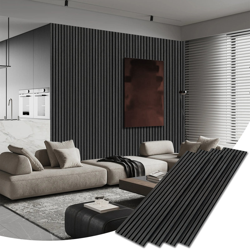 Ensemble de 4 panneaux muraux insonorisés décoratifs en bois véritable de 189 po x 25,2 po à lattes 3D (ensemble de 4)