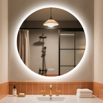 Miroir de salle de bain rond avec lumières, désembuage, Bluetooth, à intensité variable
