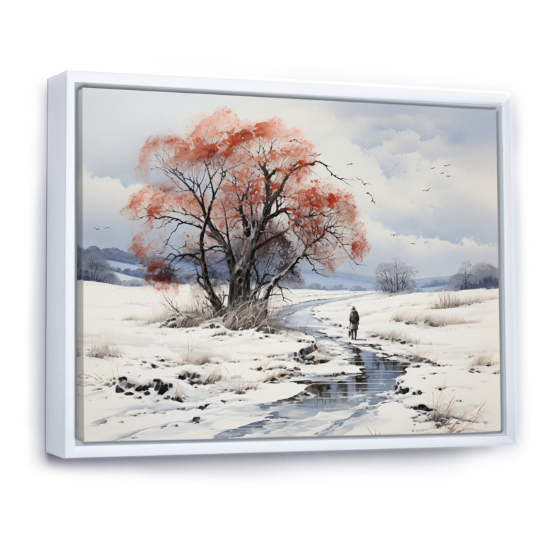 Native Art Winters Solitude I, reproduction d'art sur toile, 16" H x 32" W, Cadre flottant blanc