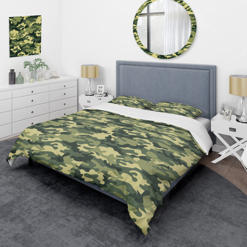 Ensemble de housse de couette en microfibre vert / beige 2 pièces, Housse de couette simple + 1 taie décorative stan