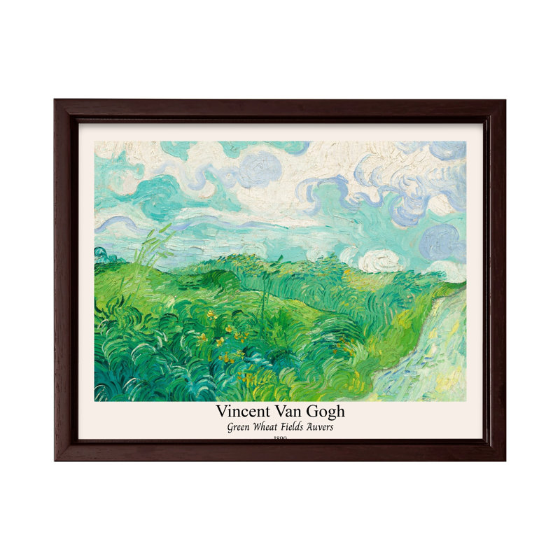 Van Gogh - Champ de blé vert Auvers No1, Canvas, 12"H x 16"W, Brown Framed