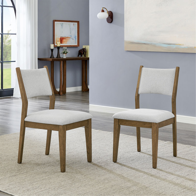 Ensemble de 2 chaises d'appoint en chêne noyer avec tissu gris clair