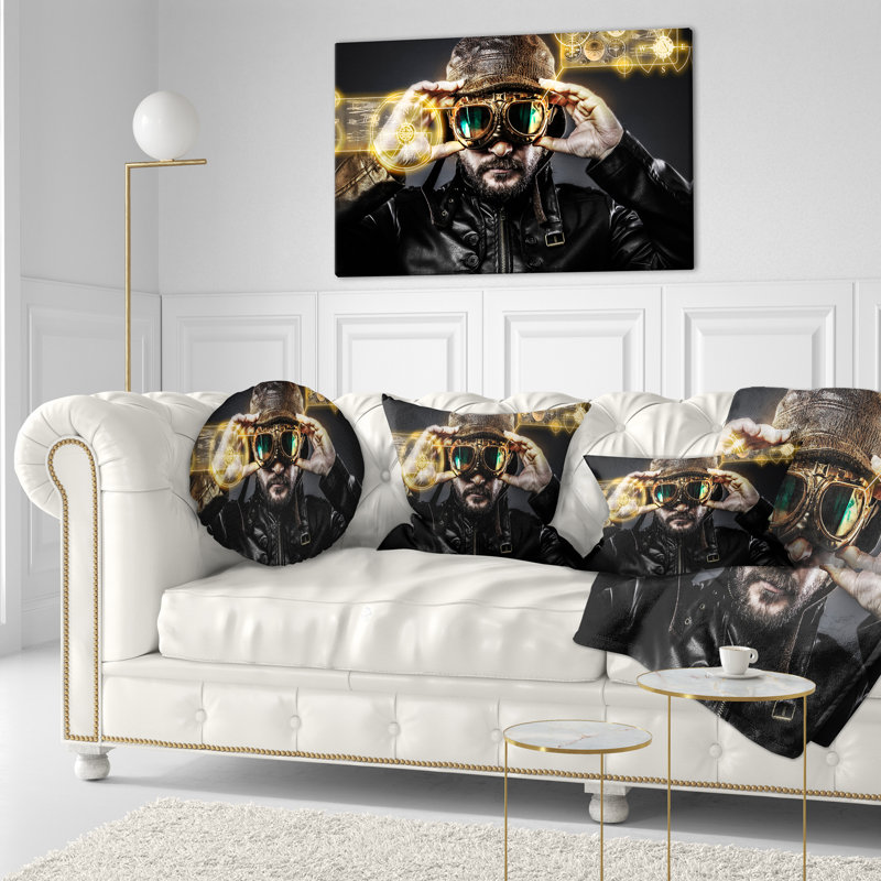 Coussin pilote de chasse avec chapeau et lunettes, Rectangulaire, 12 po x 20 po