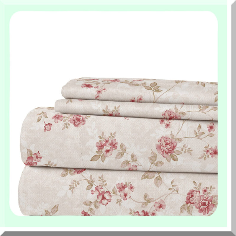 Luxury Kashmir Rose Bedding Set - Extra Soft 3-Piece Sheets & Pillowcase, Deep Pocket up to 16 inch Mattress - Premium Quality Comfort