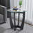 23.5" Round Glass Coffee Table with Black Wood Base for Living Room & Office-2008233004