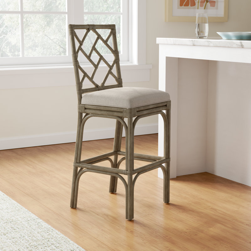Fulton Woven Stool, Beige Seat / Gray Frame, Bar Stool (30" Seat Height)