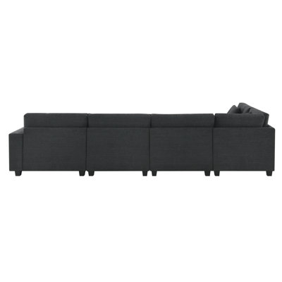 Modern Sofa128*67" U Shaped Sectional Sofa,6 Seat Chenille Couch Set With Oversized Ottoman,Hidden Armrest Storage And Cup Holders,USB Charging Ports,Wide Seat Sofa  ,Apartment
