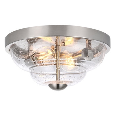 Plafonnier encastré 12 pouces en nickel brossé 2 lumières, plafonnier transparent en verre bullé