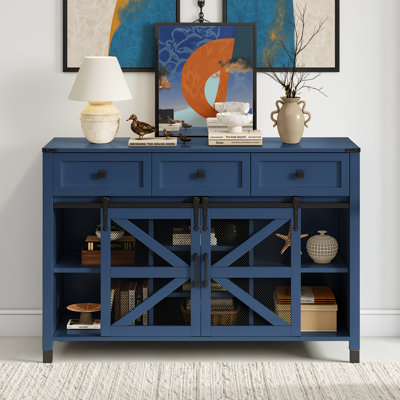 55" Sliding Barn Door Sideboard - Industrial Buffet Cabinet With 3 Drawers & Adjustable Shelves