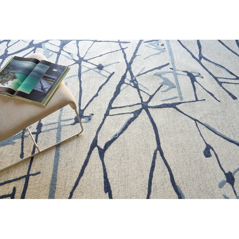 Mystic Rectangle Abstract Hand Tufted Wool Area Rug in Navy, Rectangle 12' x 15'