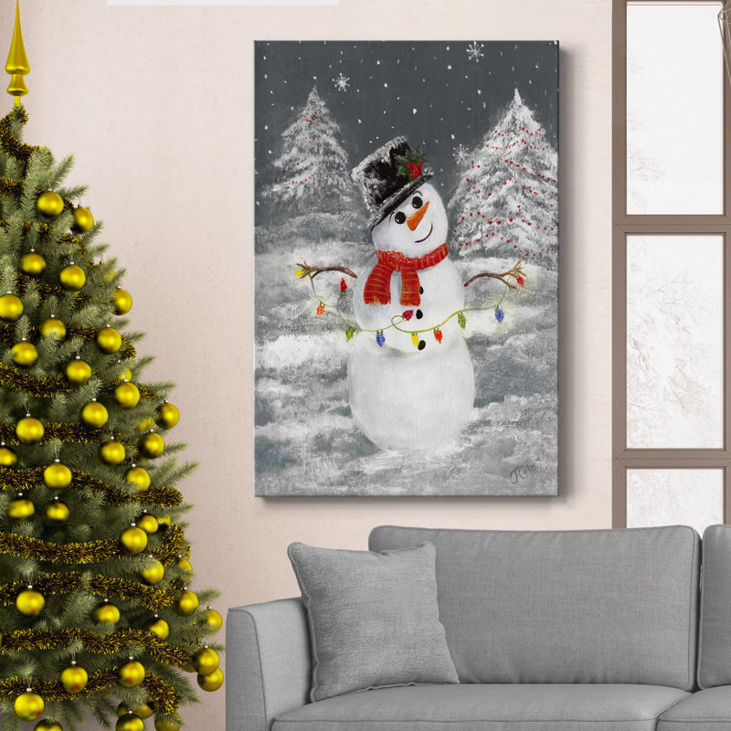 Festive Snowman I - impression sur toile tendue, H 12 po x l 8 po x P 1 po