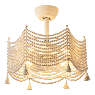 Ventilateur de plafond 4 lumières avec lumières et perle Boho, ventilateur de plafond intérieur avec lumière et télécommande pour salon / chambre à coucher / salle à manger
