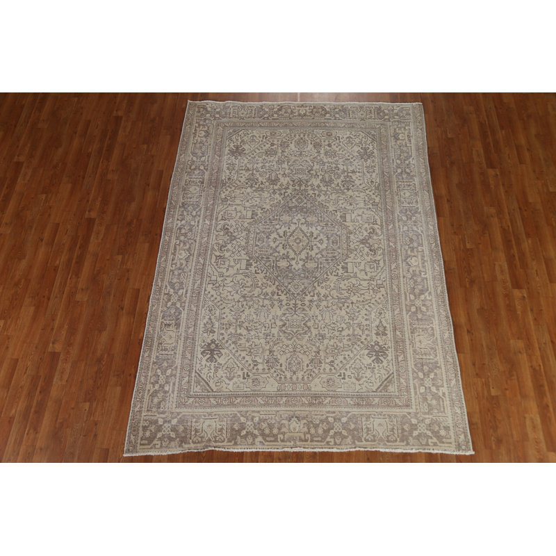 One-of-a-Kind Rectangle 6'4'' x 8'10'' 1960s Rectangle Wool Area Rug in Beige