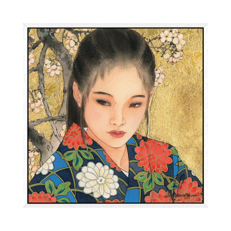 Noriko - Painting on Canvas, 93.98 cm H x 93.98 cm W, White Framed