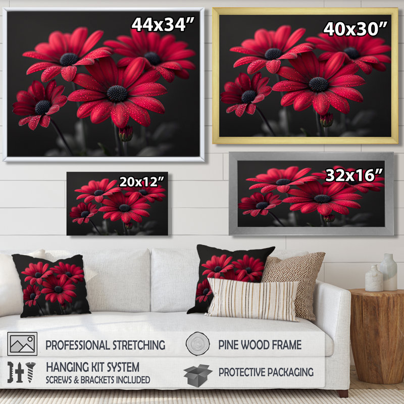 Monochromes rouges, romantiques, lueur romantique I - marguerites, impression d'art mural, Cadre flottant blanc
