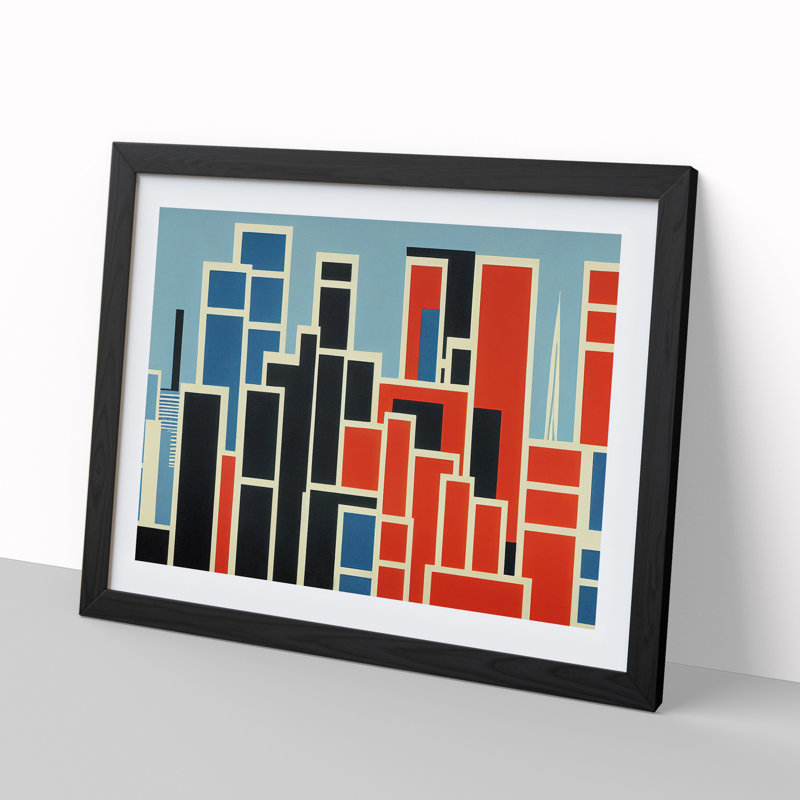Bauhaus Architecture Skyline Abstract - Single Picture Frame Print, Black, 46cm H x 64cm W x 2cm D