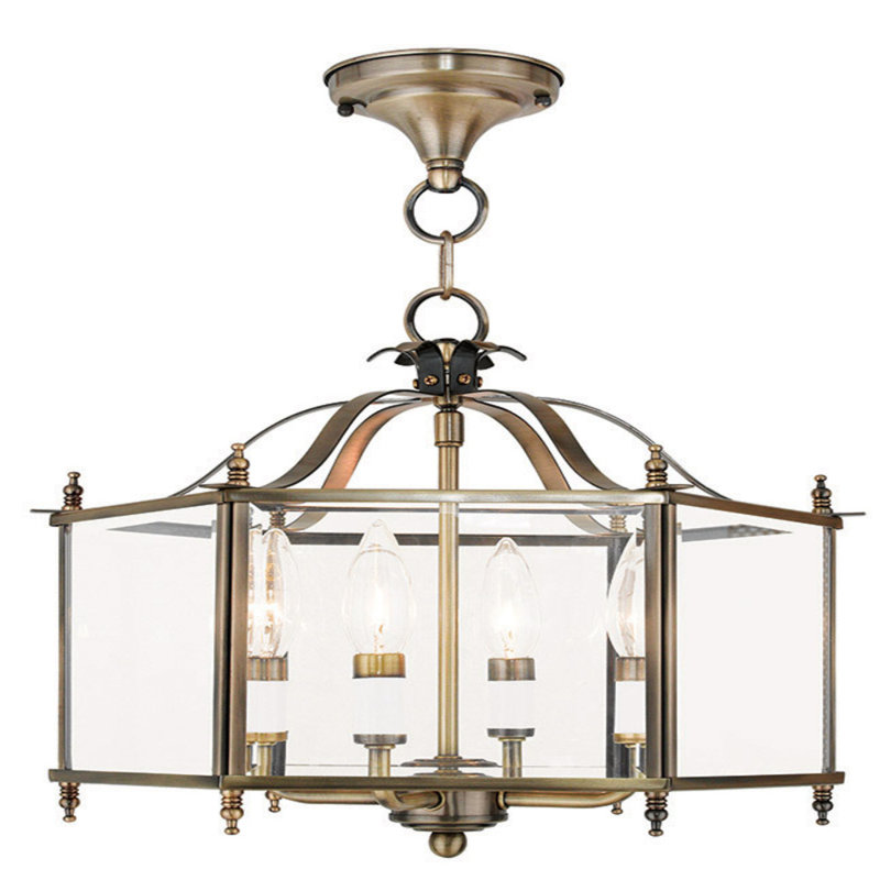 Lustre tambour 4 lumières Azita, Laiton antique