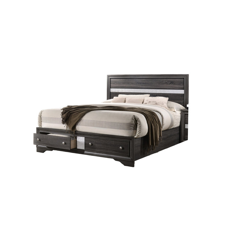 Lit double gris traditionnel avec capacité de rangement et commodité - Bois d'ingénierie en solution pratique