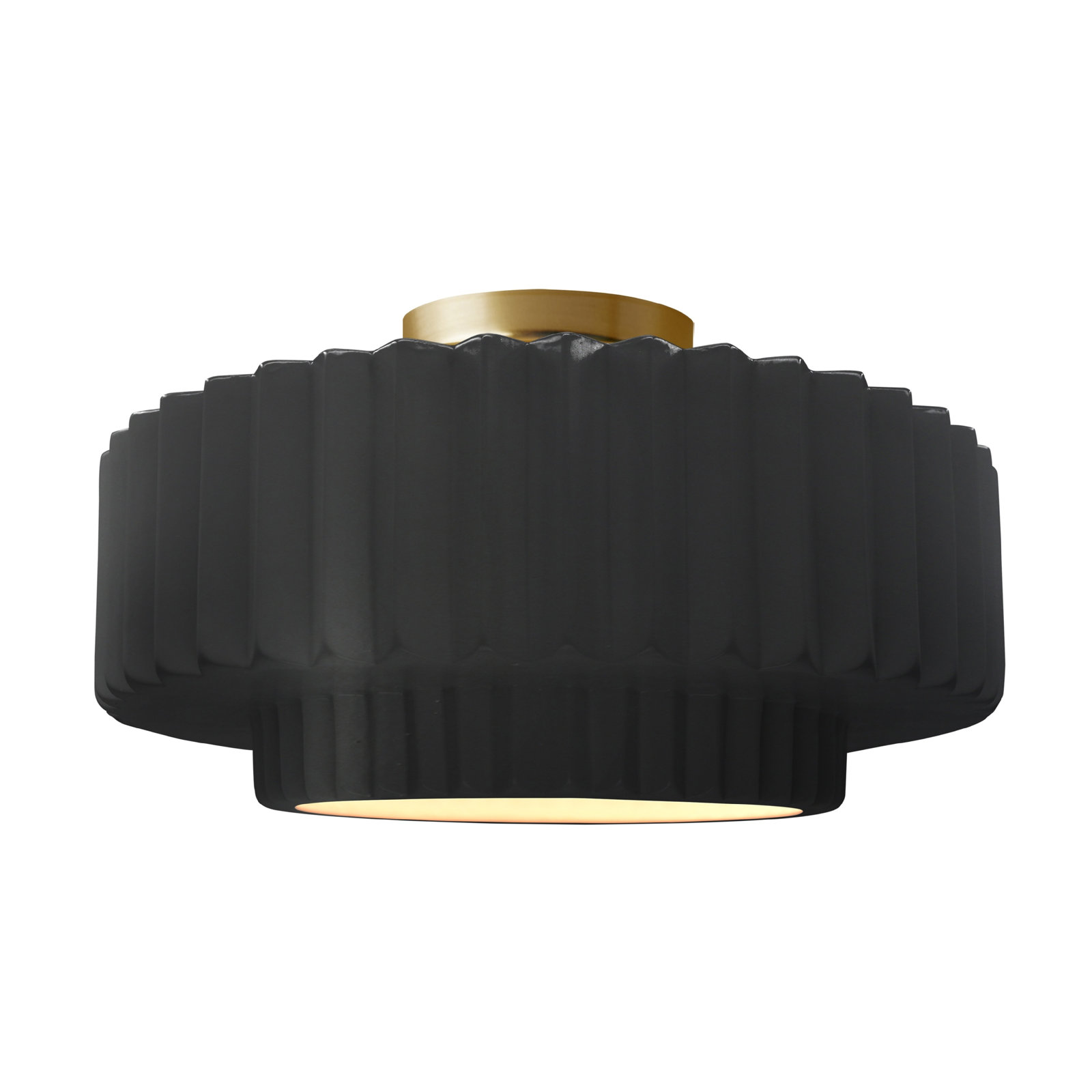 Single Light Ceramic LED Semi Flush Mount, 8" H x 16.5" W x 16.5" D, Carbon Matte Black, Brushed Brass