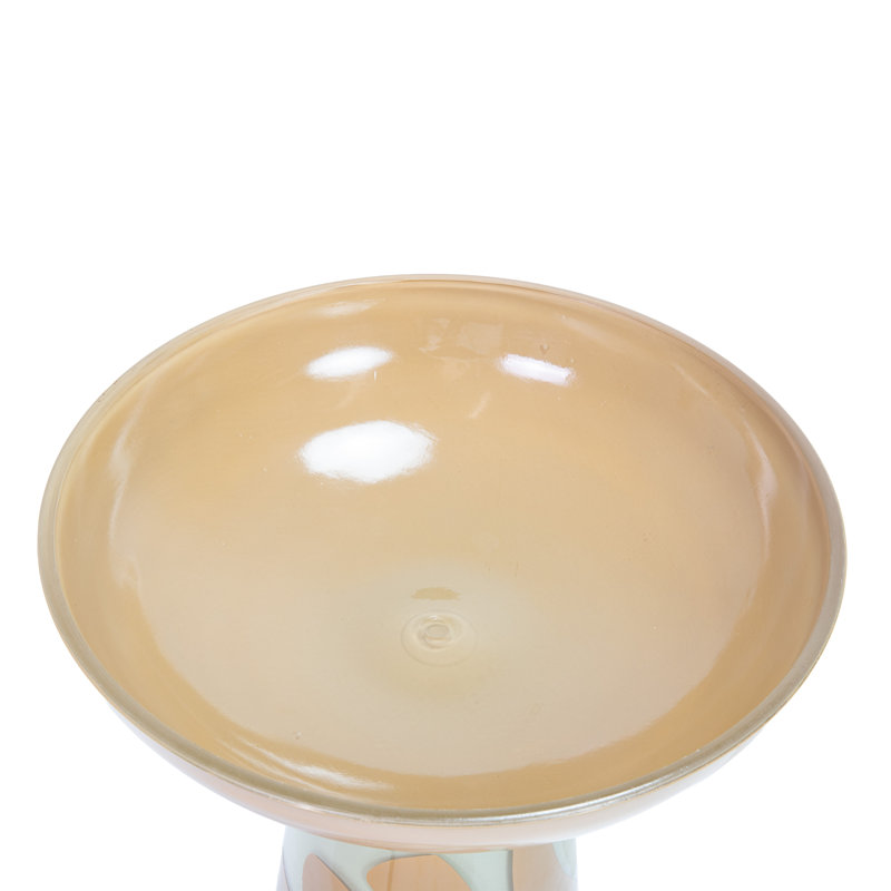Bain d'oiseaux en verre peint 19,75 po H - brun clair et abstrait blanc, Brown