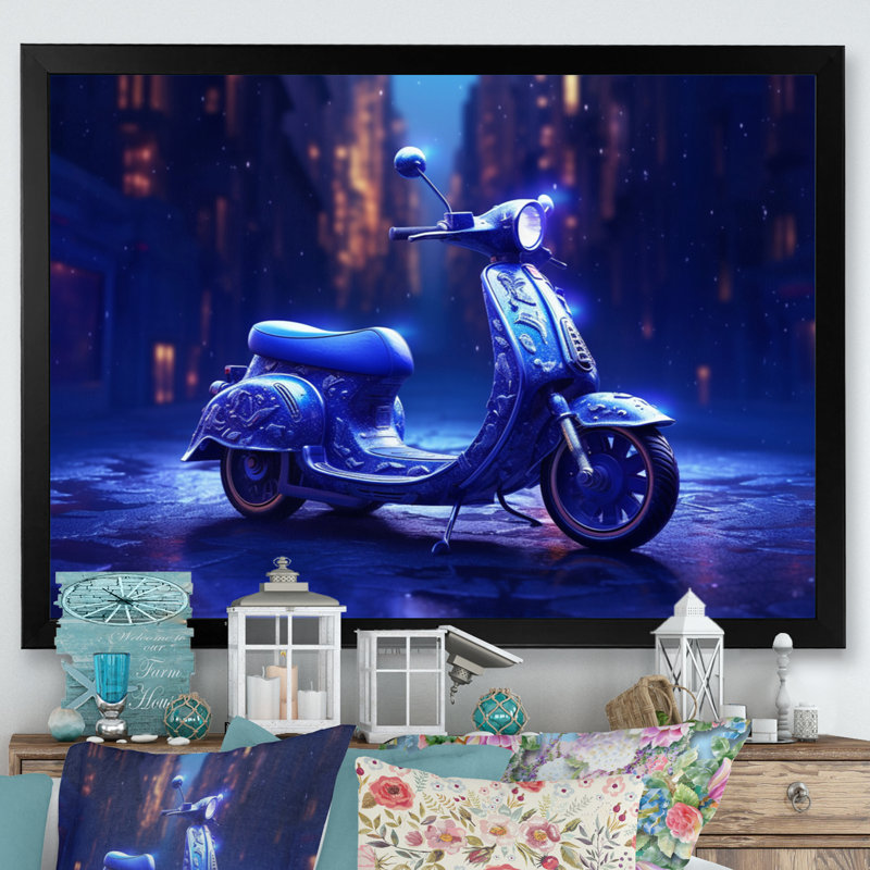 Scooter City Rides I - Transport, impressions sur toile, H 16 po x l 32 po x P 1 po, Cadre simple noir