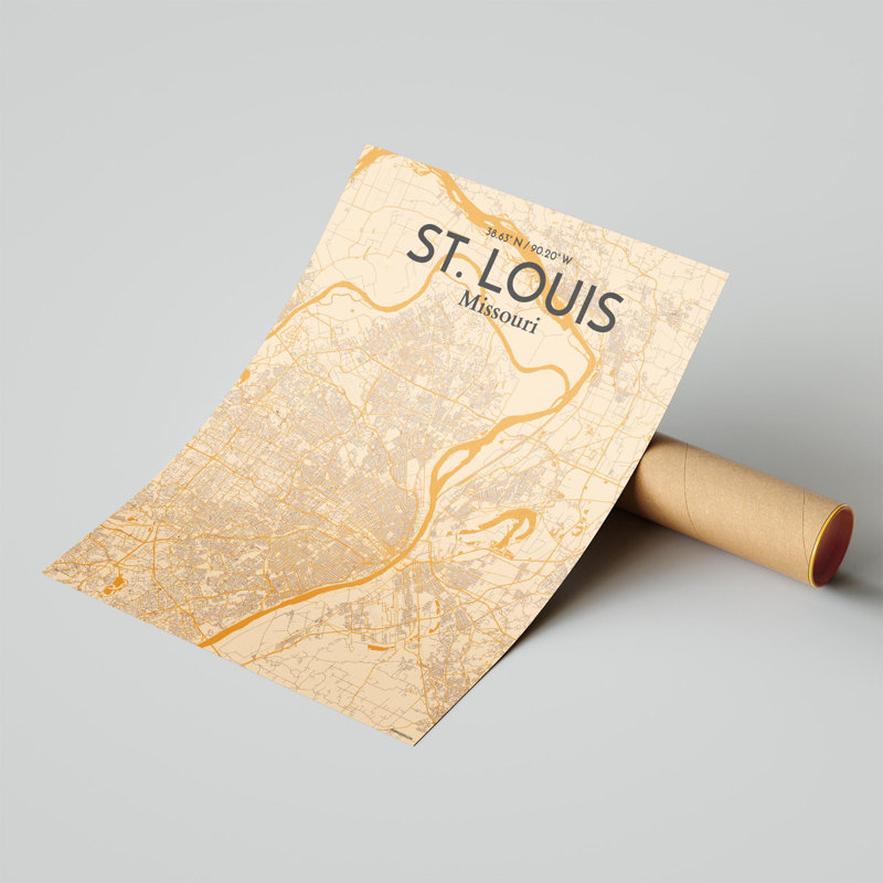 St. Louis City Map, impression, H 20 po x l 16 po, Orange / or pâle