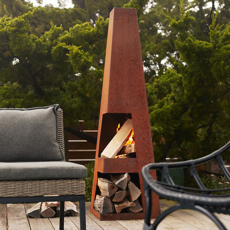 Hendry Steel Wood Burning Smokeless Chimnea, 122 cm H x 37 cm B x 37 cm T, Black