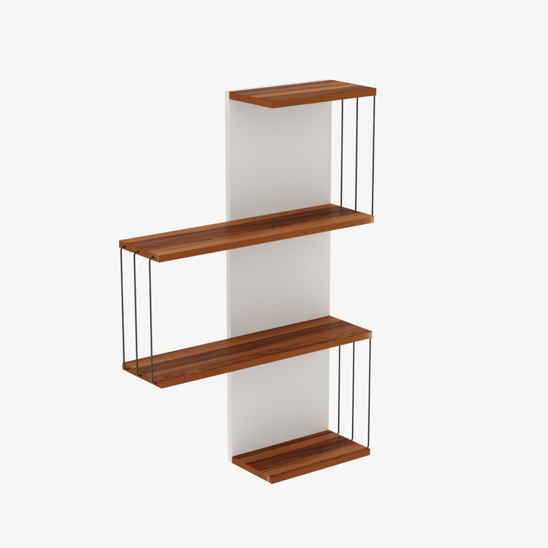 Hampson 4 Piece Floating Shelf, Pine/White