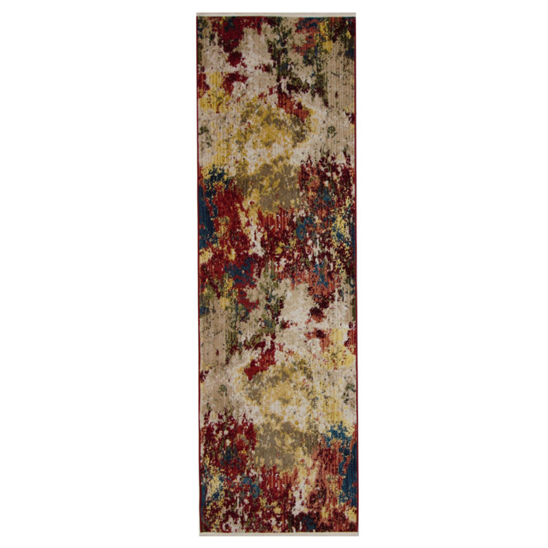 Tapis rouge Alkmene, tissé à la machine, 2x8, Turquie, Tapis de couloir 2 pi x 8 pi