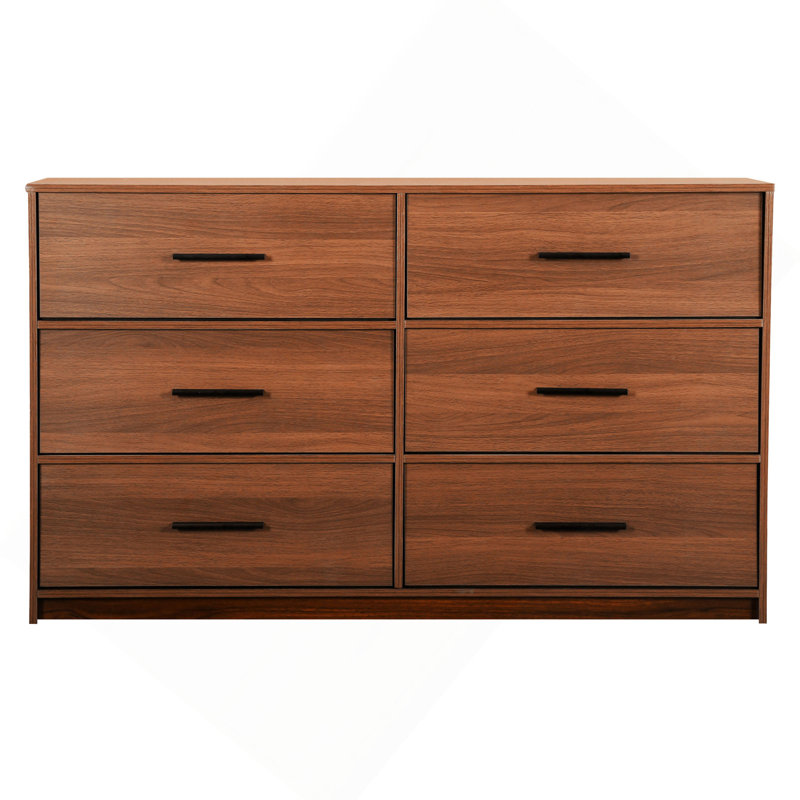Commode 6 tiroirs avec grands tiroirs en tissu, Noyer