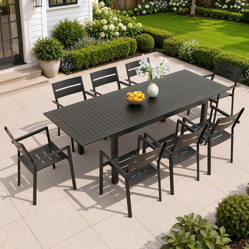  8-Person Aluminum Rectangular Extendable Outdoor Dining Set with Stacking Chairs(Set of 9)