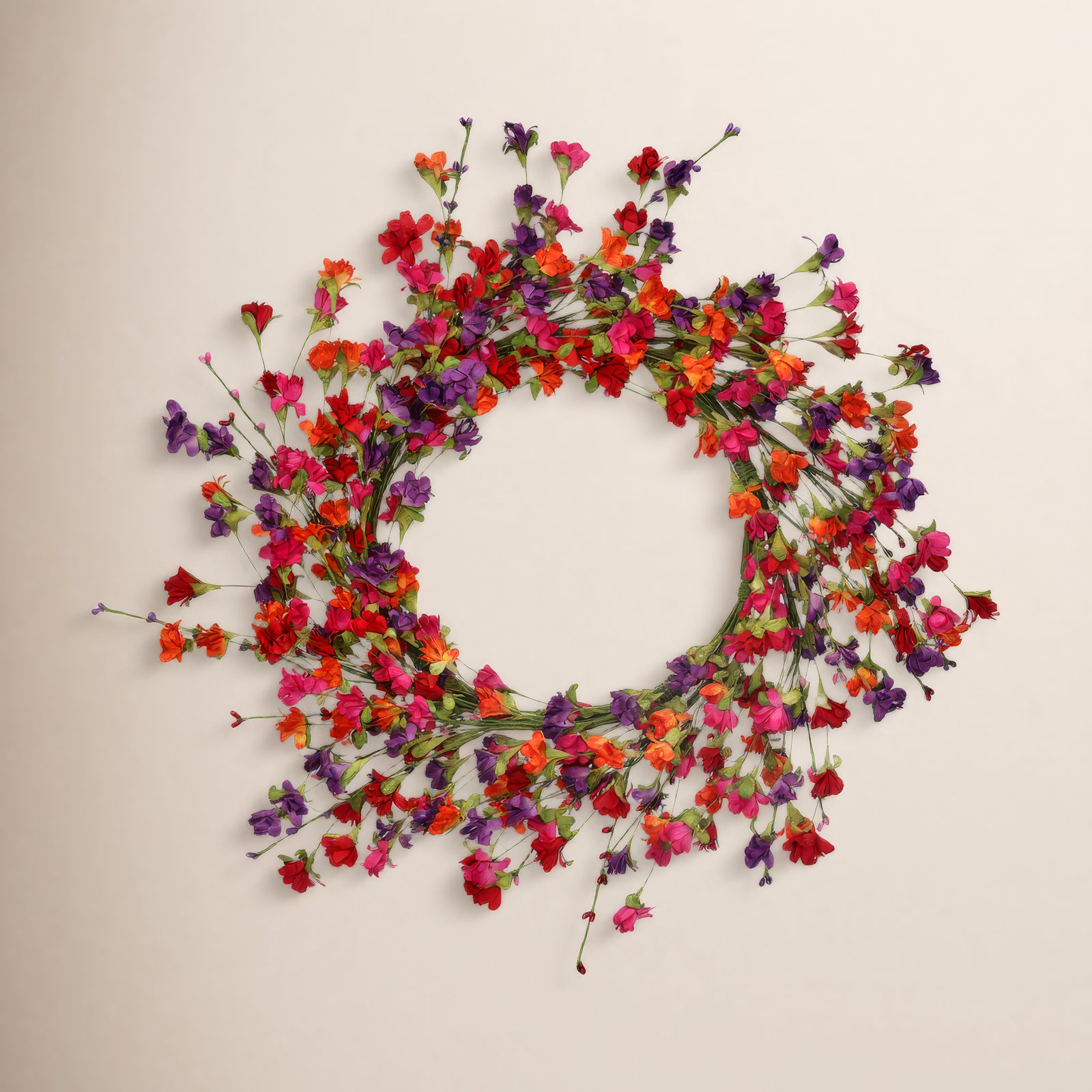 22" Wild Summer Blossom Wreath, Orange, Red, Purple