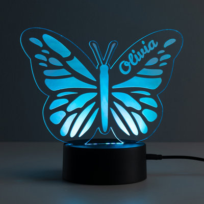Butterfly LED Night Light with Custom Name Laser Engraved on Acrylic Design Insert