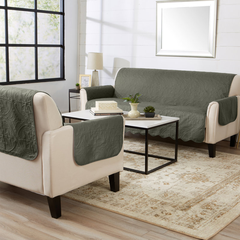 Housse réversible Medallion, Vert sauge / gris clair