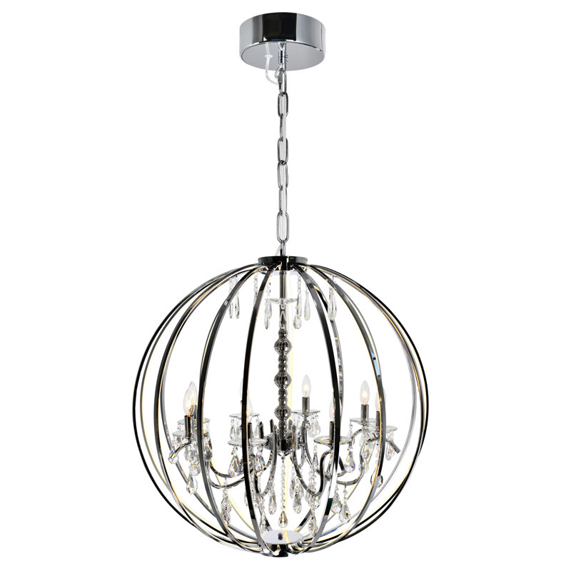 Lustre en chrome 34 po pour salle à manger, cage d'escalier, salon - compatible 8 lumières DEL avec culot E12