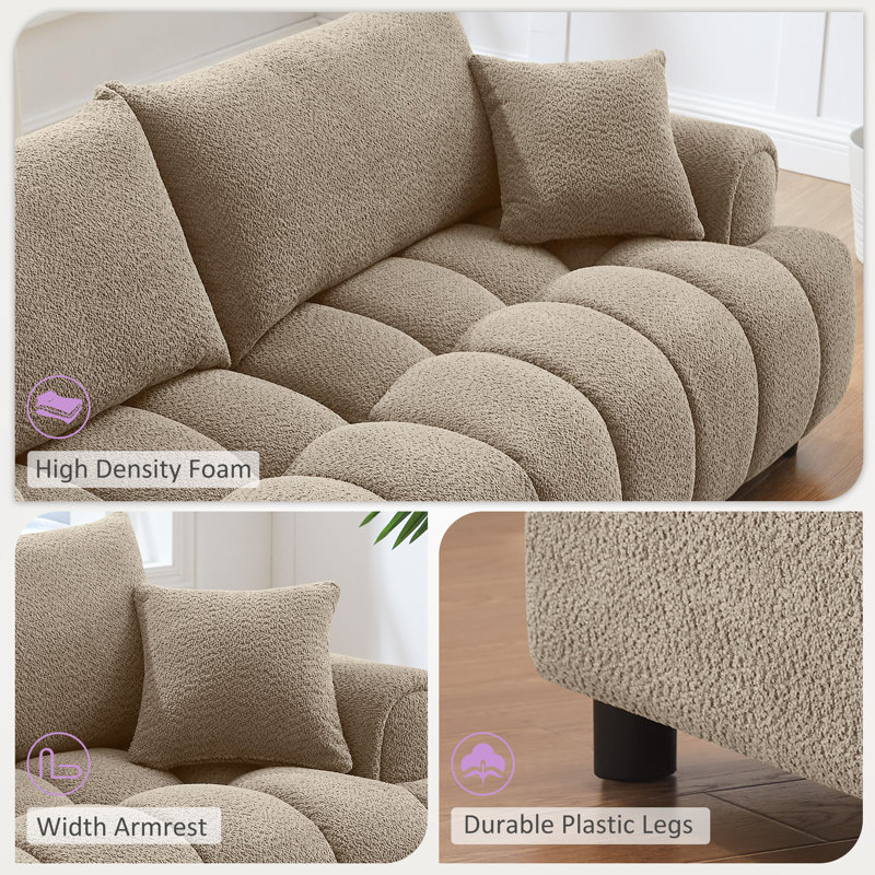  Perona 90'' Luxury Modern Tufted Boucle Sofa, Carmel Boucle