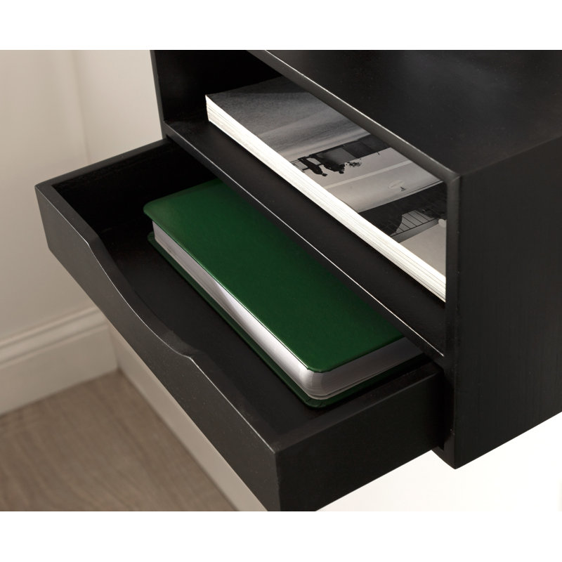 Adeana Poplar Floating Shelf with Drawer, Black