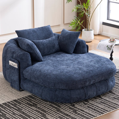 Oversized Chaise Lounge Chair Indoor, Plush Chenille Deep Seat Sofa bed with Throw Pillow, Side Pocket, No Assembly Needed, Comfy Sleeper Sofa Bed for by Mercer41